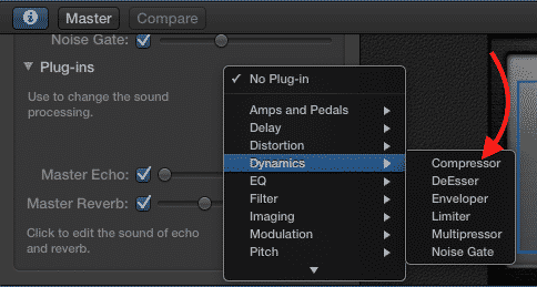 Garageband compressor smart control window